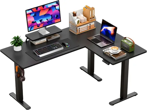 Furmax 63 x 47 Inch L Shaped Standing Desk with 2 Preset Heights, Electric Height Adjustable Computer Desk, Corner Sit Stand Desk for Home Office, 2