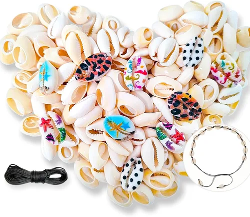 Vista 8 de 100 cuentas de concha de cauri, cuentas de concha en espiral natural blanca para hacer joyas, conchas de cowrie de playa de verano