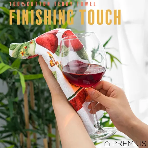 Vista 7 de Juego de 3 piezas de ropa de cocina con estampado de Apple Orchard, 1 toalla de algodón, 1 agarradera, 1 guante de horno con lazo para colgar