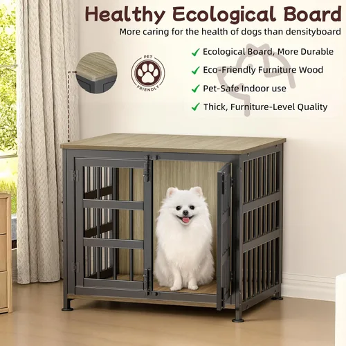 Vista 3 de Jaula para perros de 26 pulgadas, jaulas para perros de razas grandes, jaulas para perros interiores de madera, mesa auxiliar, jaula combinada