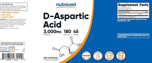 Vista 7 de Cápsulas de ácido aspártico Nutricost (180 cápsulas) (porción de 0,106 oz), 1 botella, 1