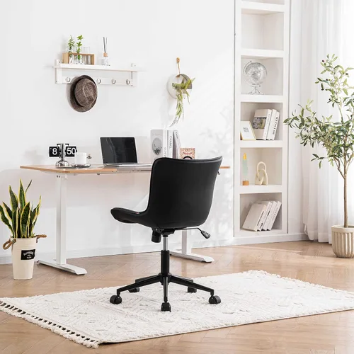 Vista 85 de YOUNIKE Silla de escritorio de oficina en casa con ruedas, silla de tocador sin brazos con respaldo, cómoda y moderna silla tapizada de cuero