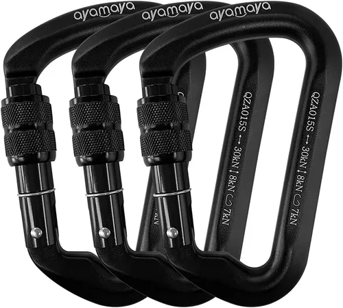 Ayamaya Climbing Carabiners - 3 Pack Screwgate Locking Carabiner 30KN (6744 lbs) Heavy Duty Gears for Rock Climbing, Rappelling, Swing Rescue & Gym,