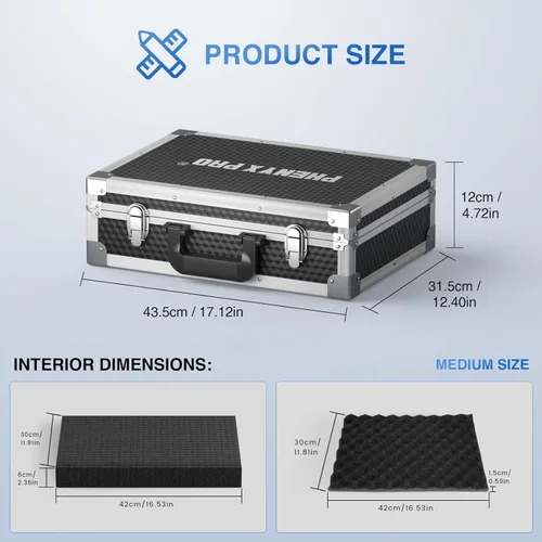 Vista 5 de Phenyx Pro Estuche de Transporte con Marco de Aleación de Aluminio con Espuma Pick and Pluck Precortada en Cubitos de Una Capa, Ideal