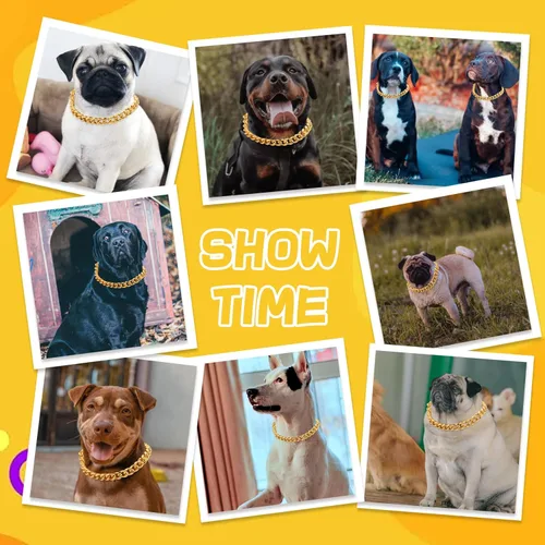 Vista 4 de BAOBOTE Collar de cadena de oro chapado en oro de 18 quilates de 0.748 in de grosor para perros (oro de 14 pulgadas)