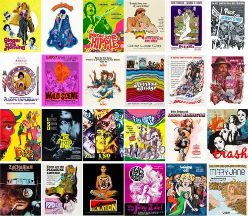 Vista 2 de PIXILUV Postales vintage 24 piezas de películas hippie y psicodélica, pósteres de película vintage