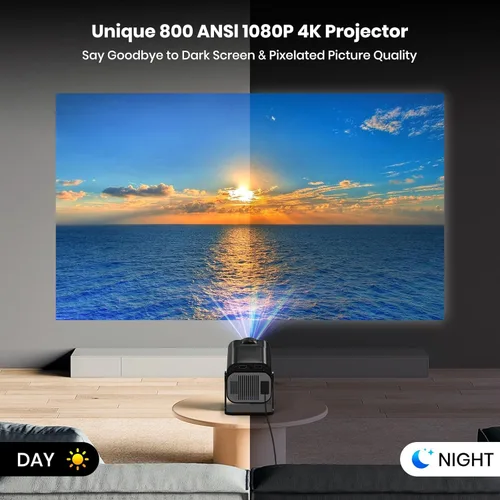 Vista 5 de Proyector 4K con WiFi y Bluetooth, mini proyector nativo de 1080P, portátil, enfoque automático y compatible con Keystone con TV Stick/Memory