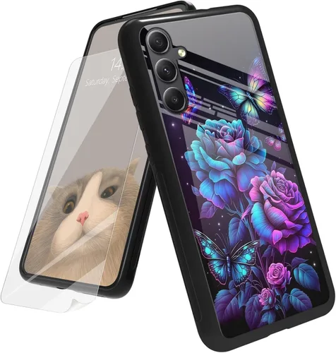 Vista 243 de Funda para Samsung Galaxy A12 5G con protector de pantalla, parte trasera de vidrio templado + TPU de silicona suave que absorbe los golpes