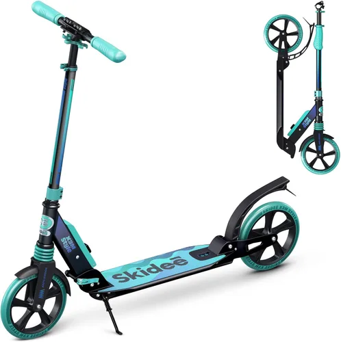 SKIDEE Patinete para Adultos y Adolescentes, Altura Ajustable, Plegable, Ruedas Grandes, Ligero, Duradero, Suspensión Anti-Golpes, Hasta 220 Libras