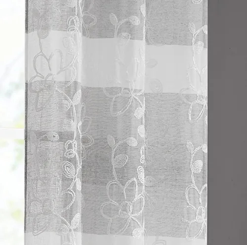 Vista 3 de Dainty Home Caroline - Par de paneles de ventana de chenilla bordados florales de 76 x 84 pulgadas, color plateado