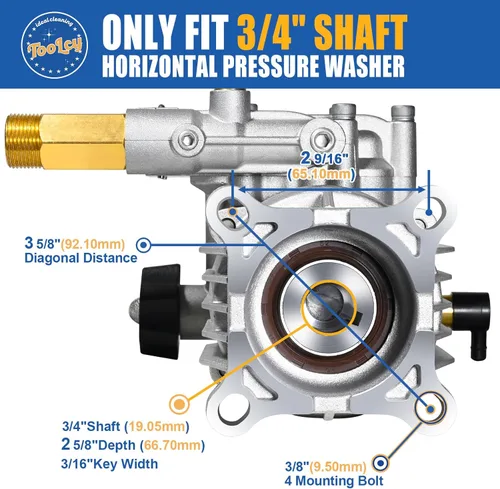 Vista 2 de TOOLCY Bomba de lavado a presión horizontal de eje de 3/4 pulgadas, 2600-3300 PSI @ 2.5 GPM - Bomba de lavado eléctrico para lavadora de gas