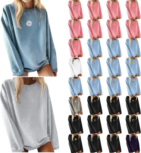 Camiseta casual de manga larga para mujer, camiseta acanalada 2023, linda sudadera con cuello redondo y gráficos