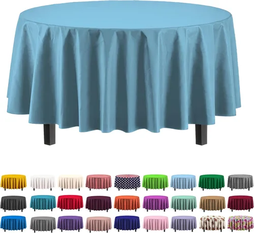 Vista 46 de Party Solids Paquete de 6 manteles de plástico prémium de 54 pulgadas x 108 pulgadas. Cubierta de mesa rectangular de plástico - Aqua