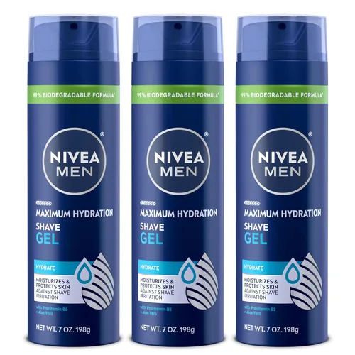 NIVEA MEN Gel de afeitado de máxima hidratación, con aloe vera y provitamina B5, gel de afeitar para hombres, lata de 7 onzas, paquete de 3