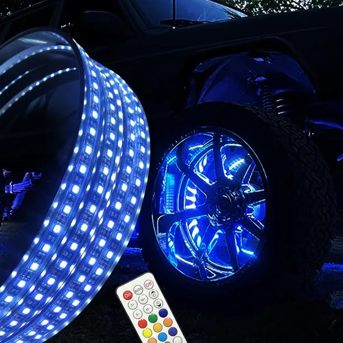 Juego de 4 luces LED RGB de 17.5 pulgadas con función de frenado y para automóvil, camión, impermeable, más brillante, azul, control de aplicación,