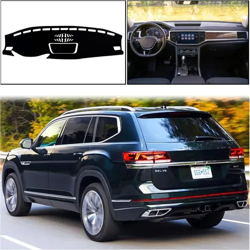 Vista 6 de Funda para salpicadero interior compatible con Volkswagen Atlas SUV S SE SEL y SEL Premium 2018-2023 Protector de rayos UV (borde negro)