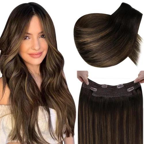 Vista 16 de LaaVoo - Extensión de cola de caballo de cabello humano negro, con clip, 18 pulgadas, extensiones de cabello humano invisible de una pieza