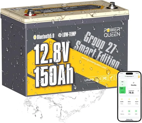 Vista 11 de Power Queen Batería de litio Bluetooth de 24 V 125 Ah con autocalentamiento, motor de arrastre LiFePO4, tamaño mini, protección a baja temperatura