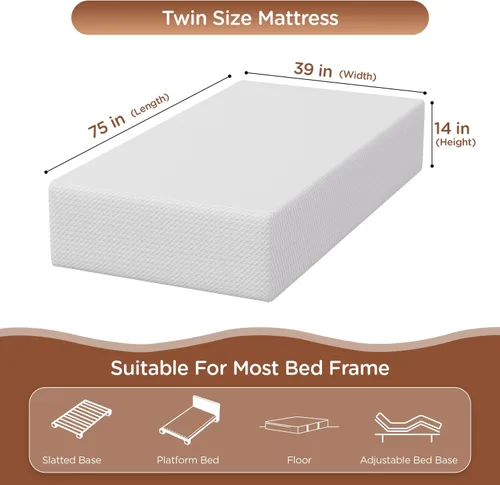 Vista 133 de PayLessHere Colchón matrimonial de espuma viscoelástica de gel de 12 pulgadas con tela suave transpirable y lavable, funda con cremallera, colchón