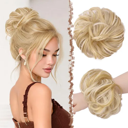 Vista 32 de FESHFEN Pieza de Cabello Grande de Moño Desordenado de Fibra Sintética Negro Azabache, 1.94 oz