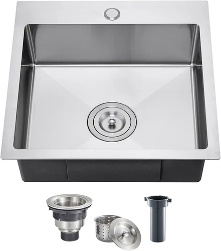Fregadero de cocina cepillado de 18 x 18 pulgadas, acero inoxidable 304, con ranura de drenaje en forma de X, fregadero de barra profunda de 6