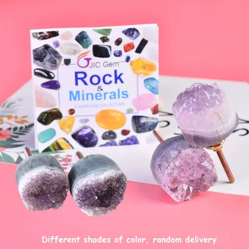 Vista 5 de JIC Gem Juego de 2 pomos de amatista para cajones, pomos de piedra de cristal, manijas de armario de cocina