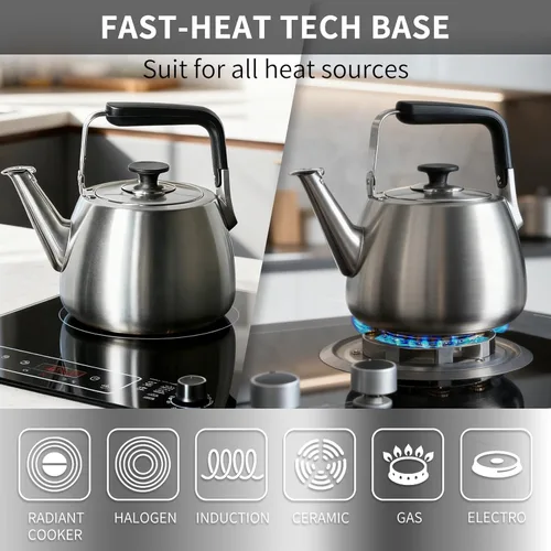 Vista 3 de Hervidor de Té, Hervidor de Té Silbante para Estufa, Tetera de Gran Capacidad Adecuada para Todas las Fuentes de Calor, Tetera Profesional