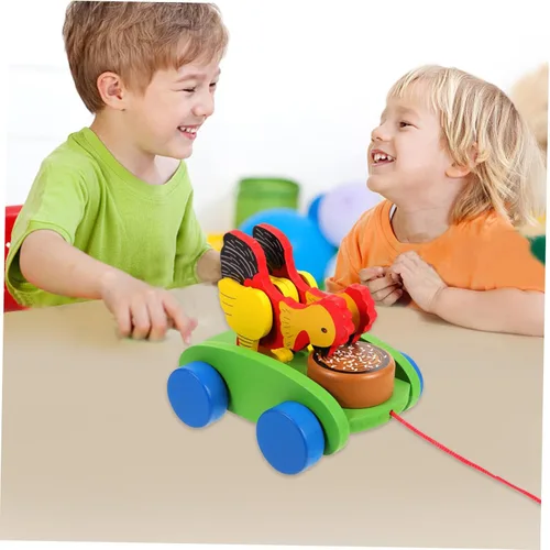 Vista 3 de Carro de madera educativo que tira del juguete Cognitive Developmental Push-Pull Animal con colores brillantes Material robusto