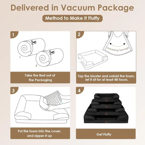 Vista 7 de EHEYCIGA - Cama ortopédica XL de perro grande/muy grande, impermeable, de espuma viscoelástica y espuma tipo caja de huevos, bordes elevados, Negro