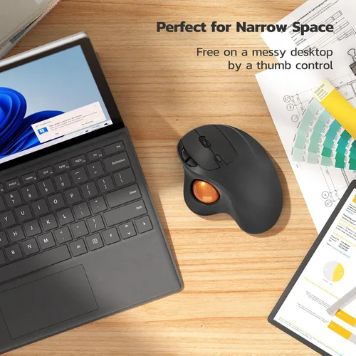 Vista 6 de Nulea Ratón inalámbrico M501, recargable ergonómico, fácil control del pulgar, seguimiento preciso y suave, conexión de 3 dispositivos