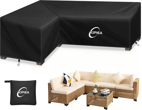 Vista 12 de Kipiea Funda para Sofá Seccional en Forma de L para Patio, Tela Oxford Resistente 420D, Funda Seccional para Exteriores con 6 Hebillas a Prueba
