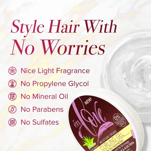 Vista 5 de Gel para rizar Moisture Crush con leche de coco natural y aloe vera puro para cabello rizado u ondulado, sin descamación y sin alcohol, define
