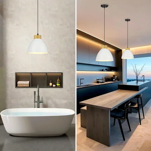 Vista 2 de Farmhouse Metal Pendant Light Fixture, 10.2" White Kitchen Island Lights, 55" Adjustable Height Modern Pendant Lighting for Kitchen Island Bar Sink