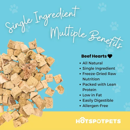 Vista 2 de hotspot pets Golosinas de corazón de res liofilizadas para gatos y perros, bolsa grande resellable de 1 libra, fabricada en Estados Unidos, de un