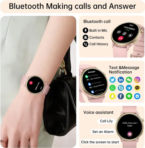 Vista 2 de Reloj inteligente para mujer con rastreador de ejercicio: resistente al agua, para correr, relojes digitales para hombre, responder llamadas, reloj