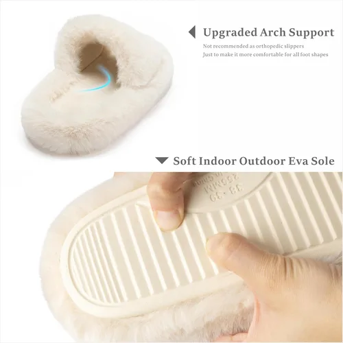 Vista 4 de Chantomoo Pantuflas de espuma viscoelástica para mujer, pantuflas de dormitorio para mujer, mullidas, cómodas, con forro de piel sintética, suela