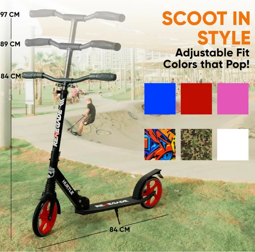 Vista 3 de Hurtle Renegade Kick Scooter for Kids, Teenagers & Adults - 2-Wheel Folding Scooter with Adjustable T-Bar Handlebar - Alloy Anti-Slip Deck