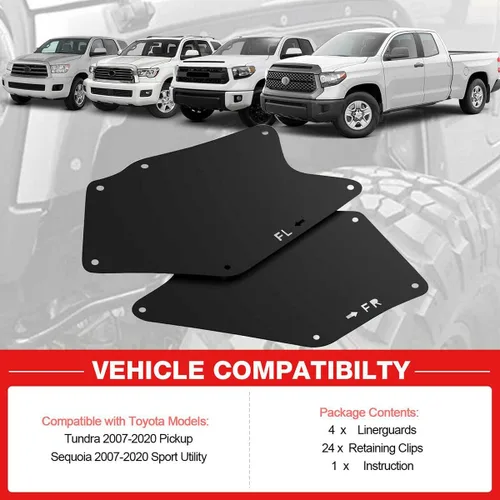 Vista 5 de 4 protectores de guardabarros, protectores contra salpicaduras compatibles con Toyota Sequoia Toyota Tundra 2007-2020