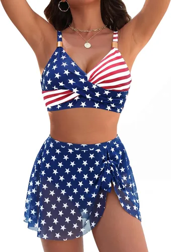 Blooming Jelly Bikini de cintura alta para mujer con control de abdomen de Bandera estadounidense