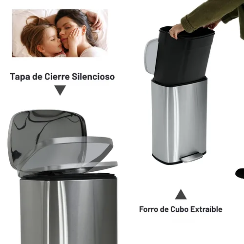 Vista 4 de Basurero de cocina de acero inoxidable de 13 galones con tapa, pedal de pie, cubo de plástico, tapa de cierre suave, resistente a las huellas Negro