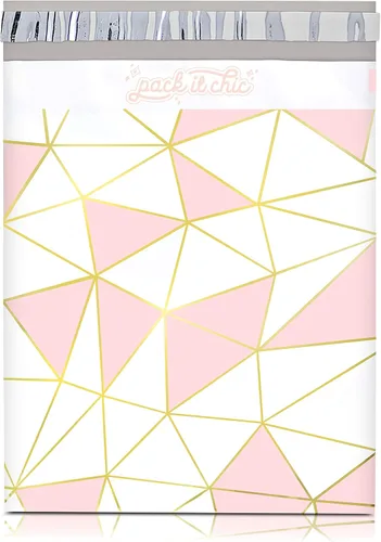 Vista 8 de Pack It Chic - 10 x 13 (paquete de 100) de triángulos color oro menta sobres de polietileno de plástico personalizado bolsas de envío y envío
