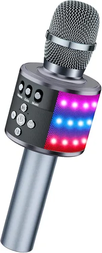 Vista 15 de Micrófono de karaoke BONAOK para niños y adultos - micrófonos Bluetooth con luces de disco, efecto eco, altavoz incorporado, reproductor de karaoke