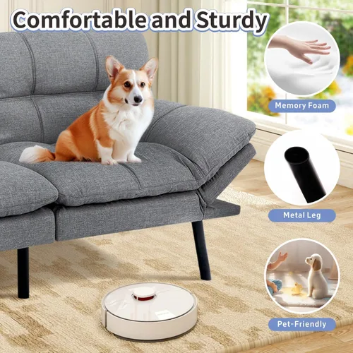 Vista 8 de MUUEGM Sofá cama futón de espuma viscoelástica, moderno sofá de oficina, cama convertible para espacios pequeños, apartamento, oficina, con respaldo