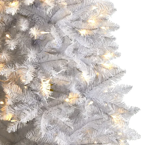 Vista 4 de Nearly Natural Árbol de Navidad artificial blanco delgado de 5 pies con 150 luces LED blancas cálidas y 491 ramas flexibles