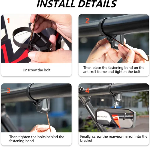 Vista 5 de SHEJISI Espejo retrovisor UTV para jaula antivuelco de 1.5 a 2.0 pulgadas, nuevos espejos RZR con ajuste simple del ángulo de visión, compatible