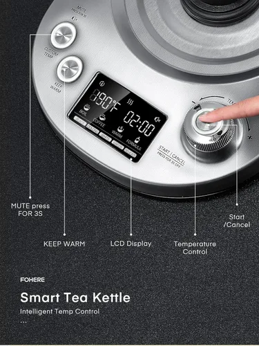 Vista 2 de Hervidor de té eléctrico, hervidor de vidrio con 9 ajustes preestablecidos de control de temperatura, tetera de 1200 W con infusor extraíble, 2