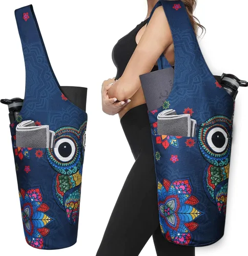 Vista 29 de Bolsa de esterilla de yoga impresa a la moda con bolsillo lateral grande y bolsillo con cremallera, bolsa larga de yoga que se adapta a la mayoría