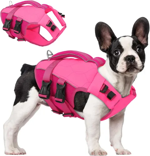 Vista 17 de ASENKU Chaleco salvavidas para perros, chaleco reflectante de alta flotabilidad para perros con asas duraderas para perros pequeños y medianos, Verde