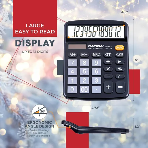 Vista 21 de CATIGA CD-2786 - Calculadora de escritorio de 12 dígitos con pantalla LCD grande y botón sensible, energía solar dual y batería, función estándar