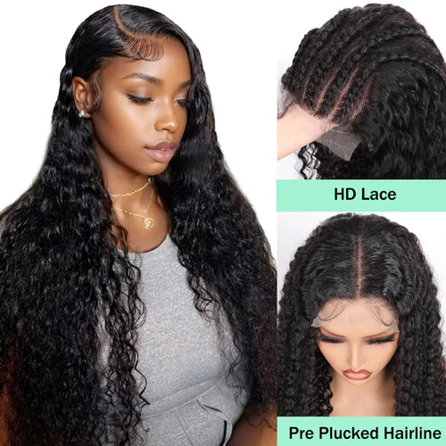 Vista 3 de Pelucas de cabello humano con cierre de encaje HD de 5 x 5, pelucas de cabello humano ondulado sin pegamento, prearrancadas para mujeres negras, 16